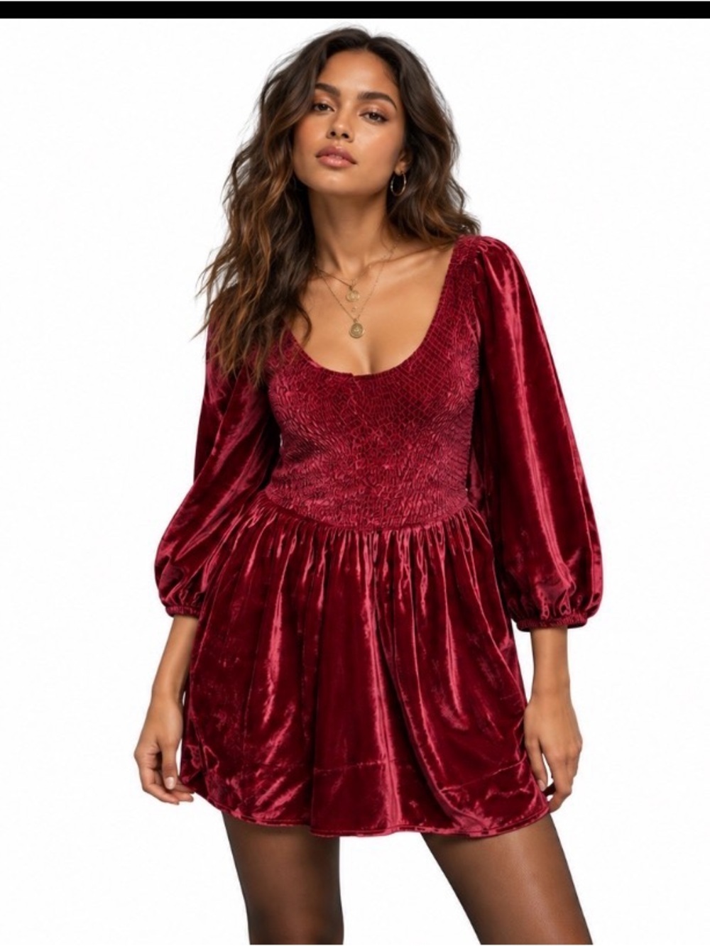 Free People Feel The Love Velvet Mini Dress S Red Smocked Boho fall home coming